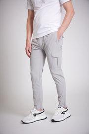 Men's slim fit light grey cargo trousers front view